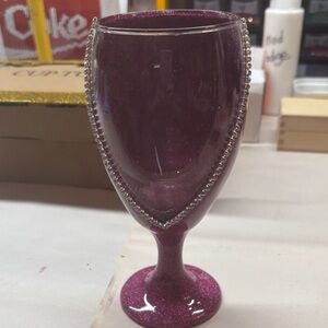 Pink Glitter Wine Glass with Rhinestone Trim